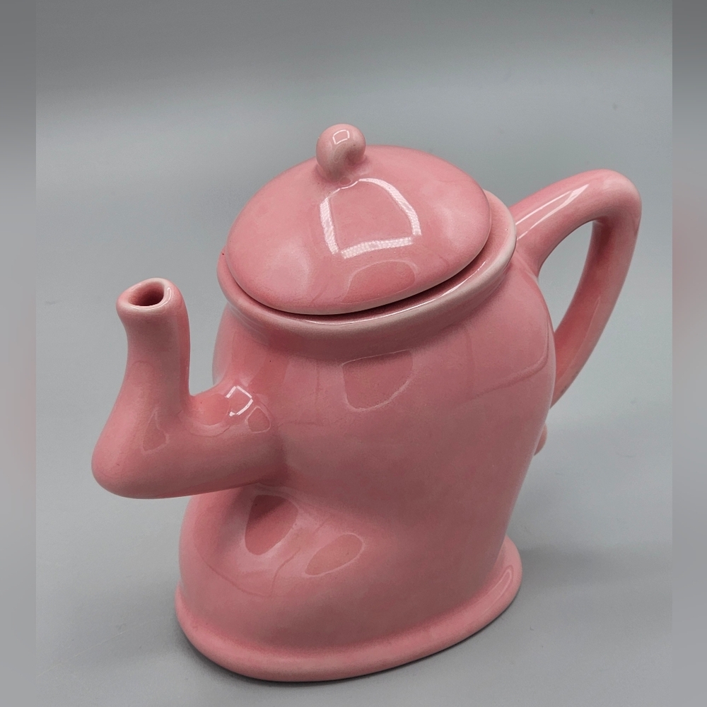 Dancing Sassy Teapot Whimsical Pink Blush Cottage Art Pottery Small 5" Ganz‎ Vtg